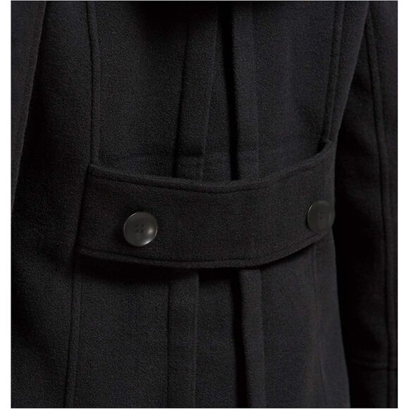 Women's Black Warm Double Breasted Wool Pea Coat Trench Coat Jacket with Hood - Picture 5 of 8